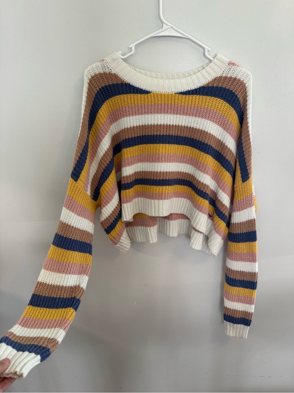 Hollister Cropped Crewneck Sweater - Cream, Mustard, Navy, Blush, Brown